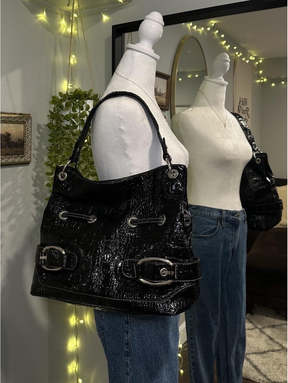 Alfred Dunner Black Croc Buckle Shoulder Bag 🖤
